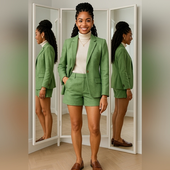 Banna Republic Preppy 6 Academia Holiday Tweed Suite Jacket Short Set - Picture 1 of 10